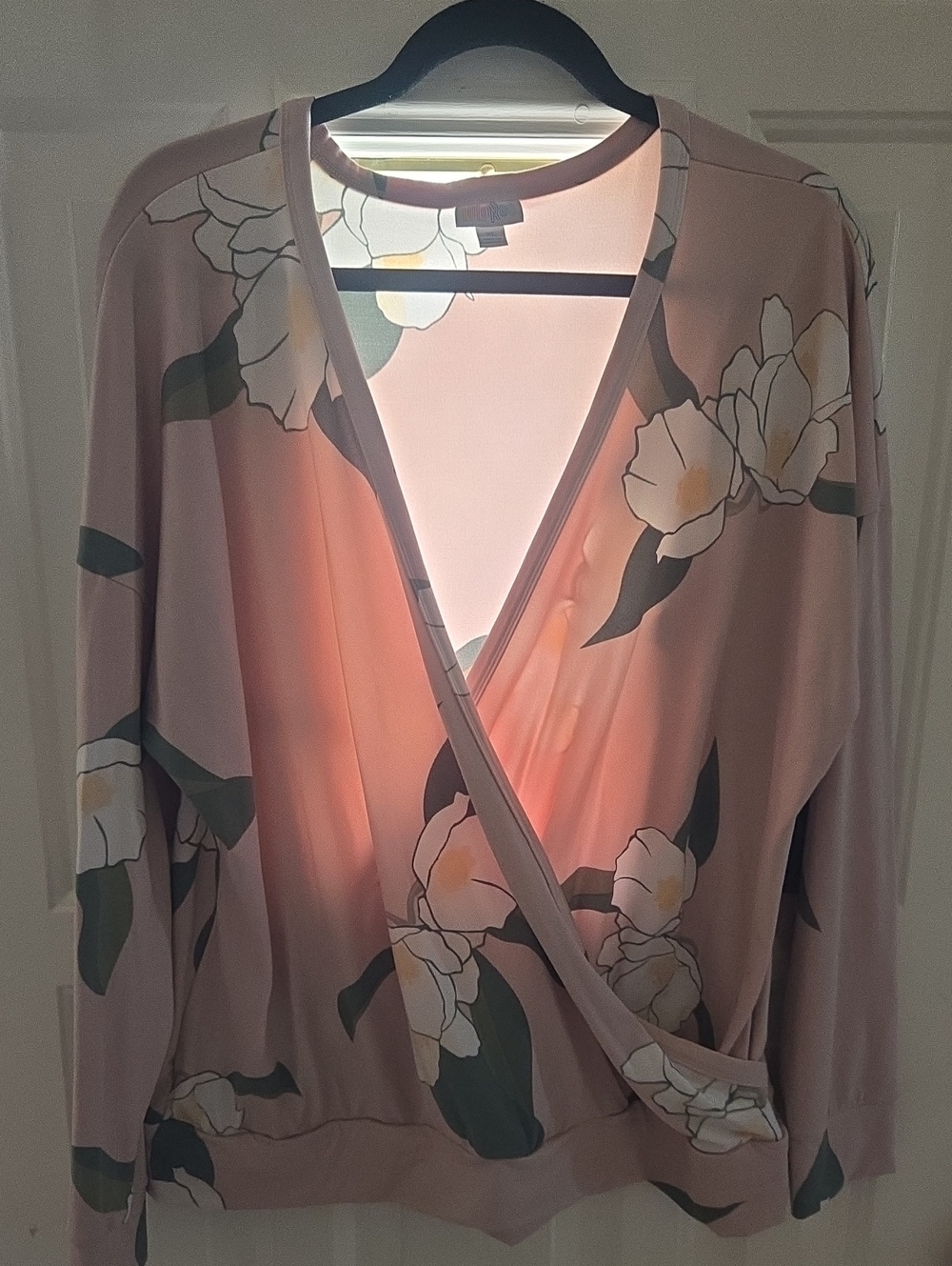 LuLaRoe Pink Floral Wrap Blouse (REBECCA)